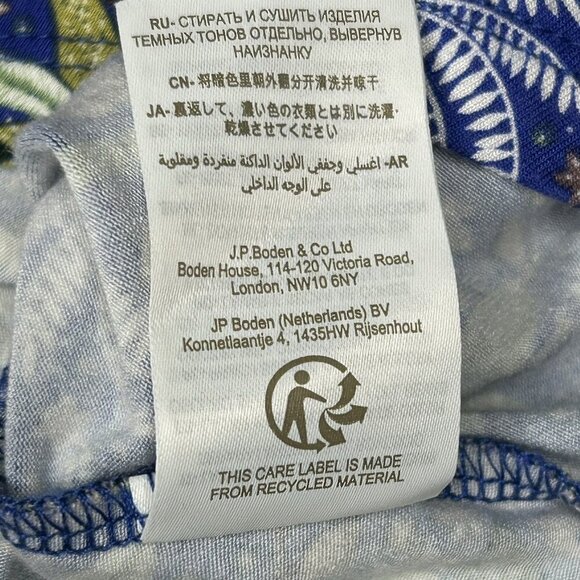 Boden Dress US Size 12 Blue Palm Trees Ruched V-Neck Pockets Swing Puff Sleeve - Picture 7 of 15